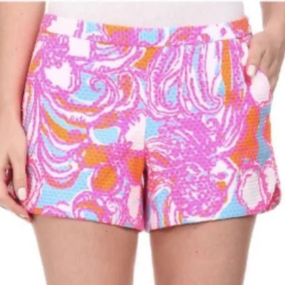 Lilly Pulitzer Callahan Shorts Size 4 Pink Blue Orange Textured Resort Preppy Su